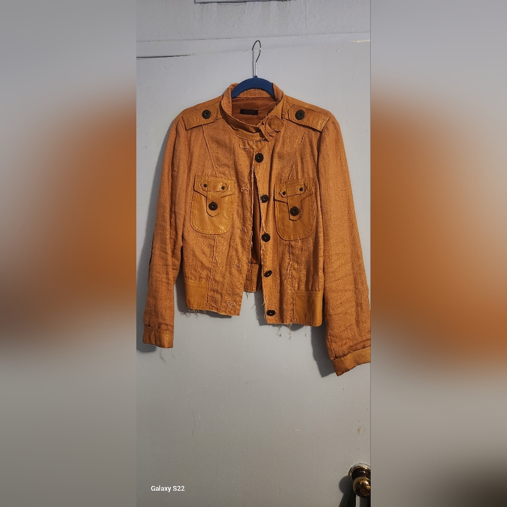Linen leather jacket made in Italy   Designer runway orangey rust gorgeous